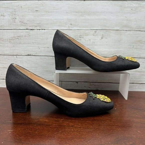 Zara Woman Denim Slip On Block Heel Shoes Rhinestone Pineapple Size 9.5 / 40 - Picture 5 of 9